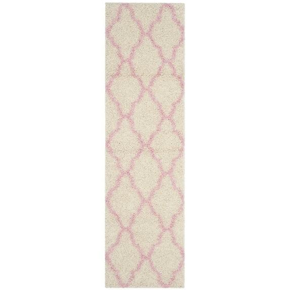 Dallas Shag SGD257 Power Loomed Runner Rug - Ivory/Light Pink - 2'3"x10' - Safavieh.