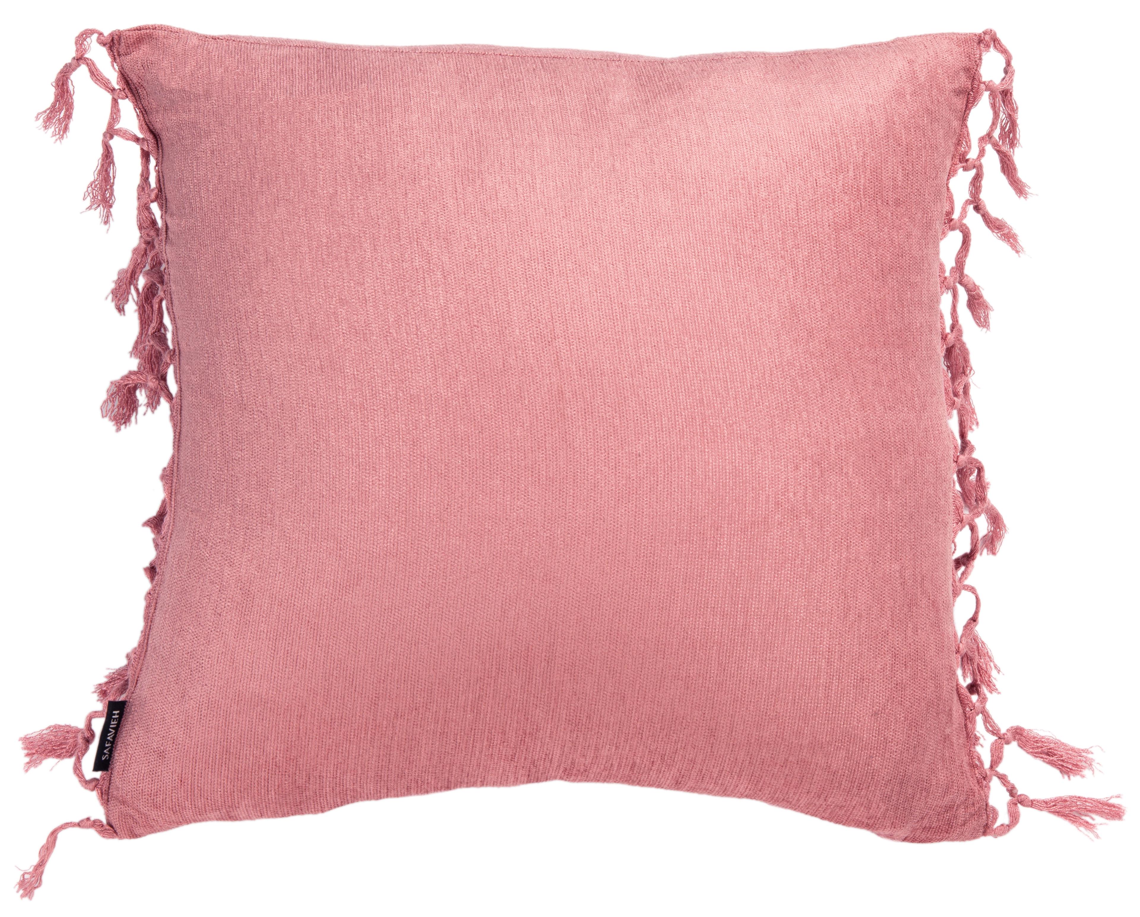 Pink Cotton Chenille Square Pillow with Fringe Tassels