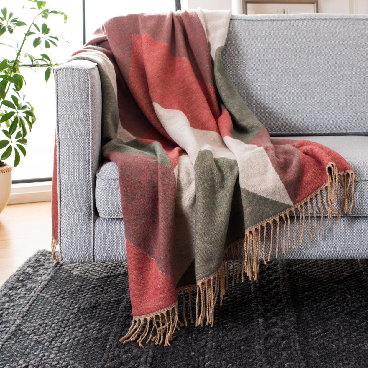 Boho Chic Chevron Herringbone Throw in Grey, White, and Rose