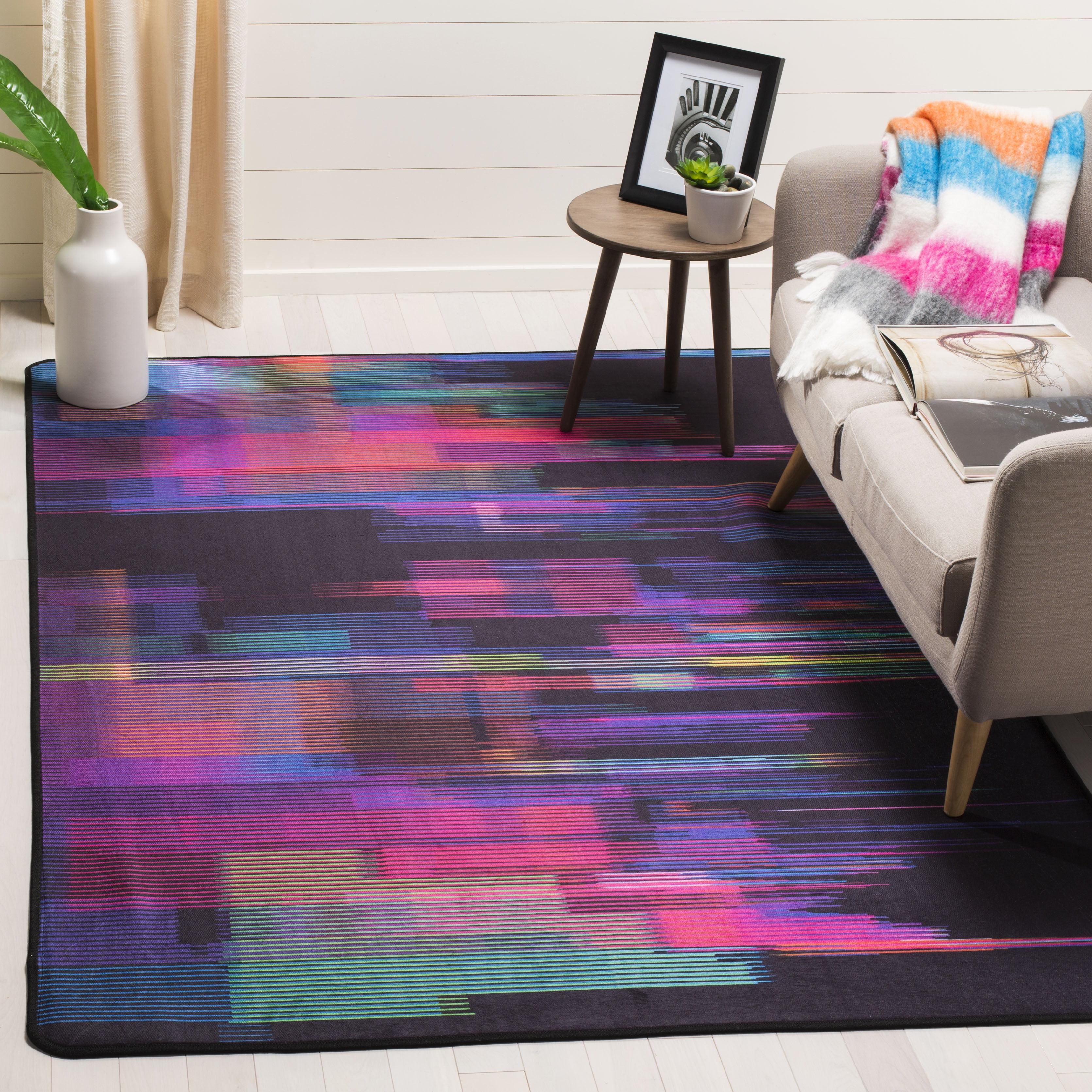 Black and Fuchsia Abstract Synthetic Area Rug 4' x 6'