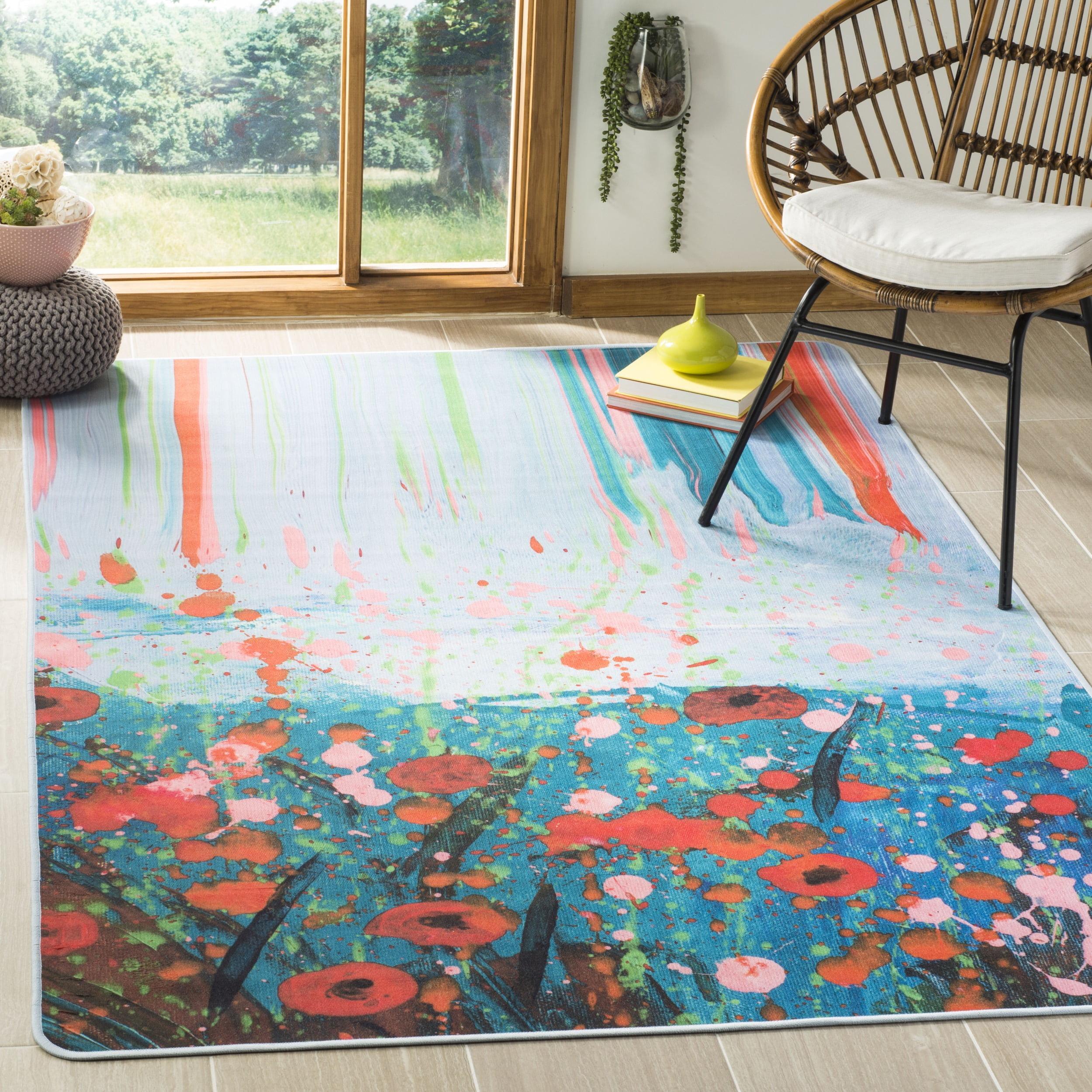 Daytona Teal & Orange Hand-Knotted Easy-Care Synthetic Area Rug - 3'x5'