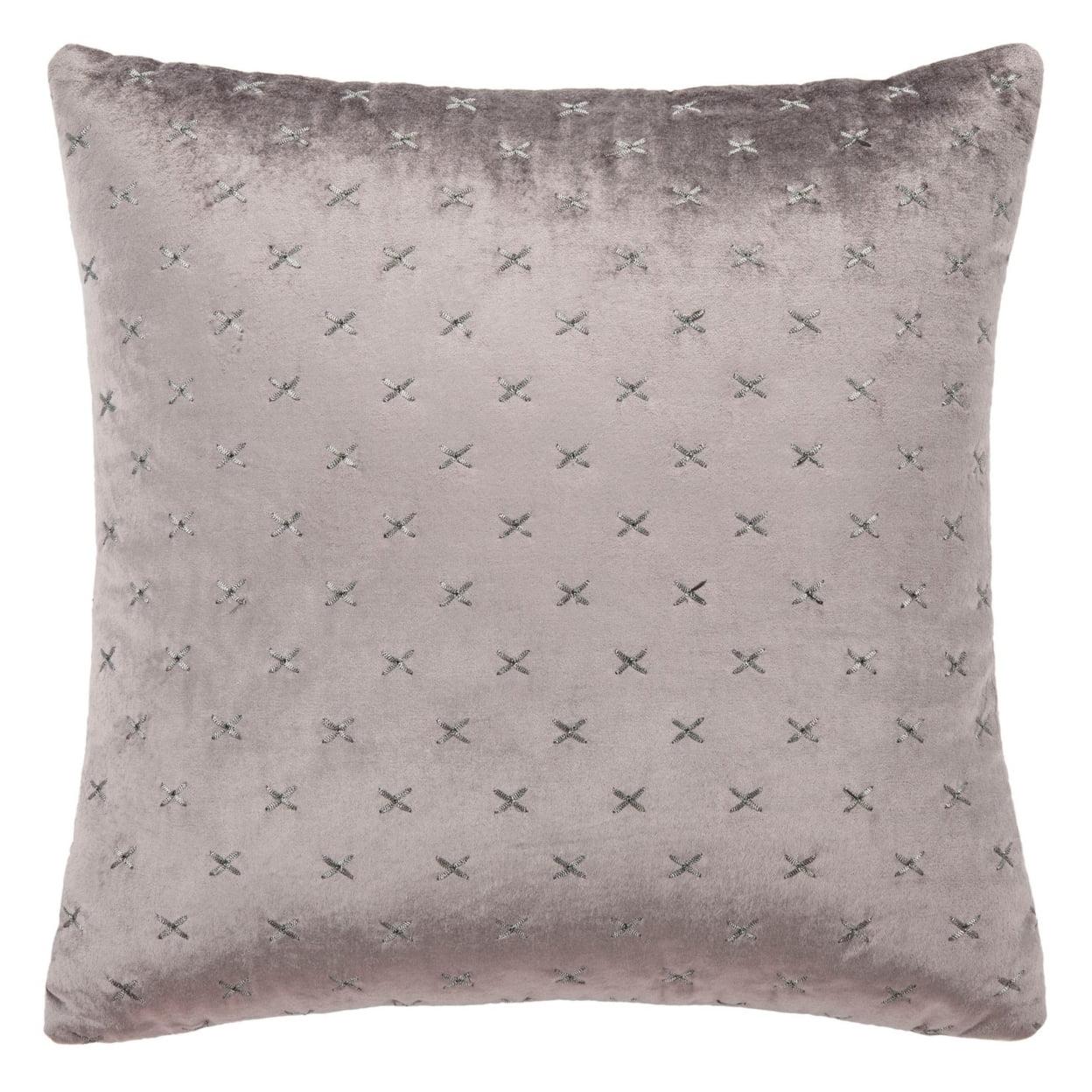 Deana Light Grey Embroidered Square Throw Pillow