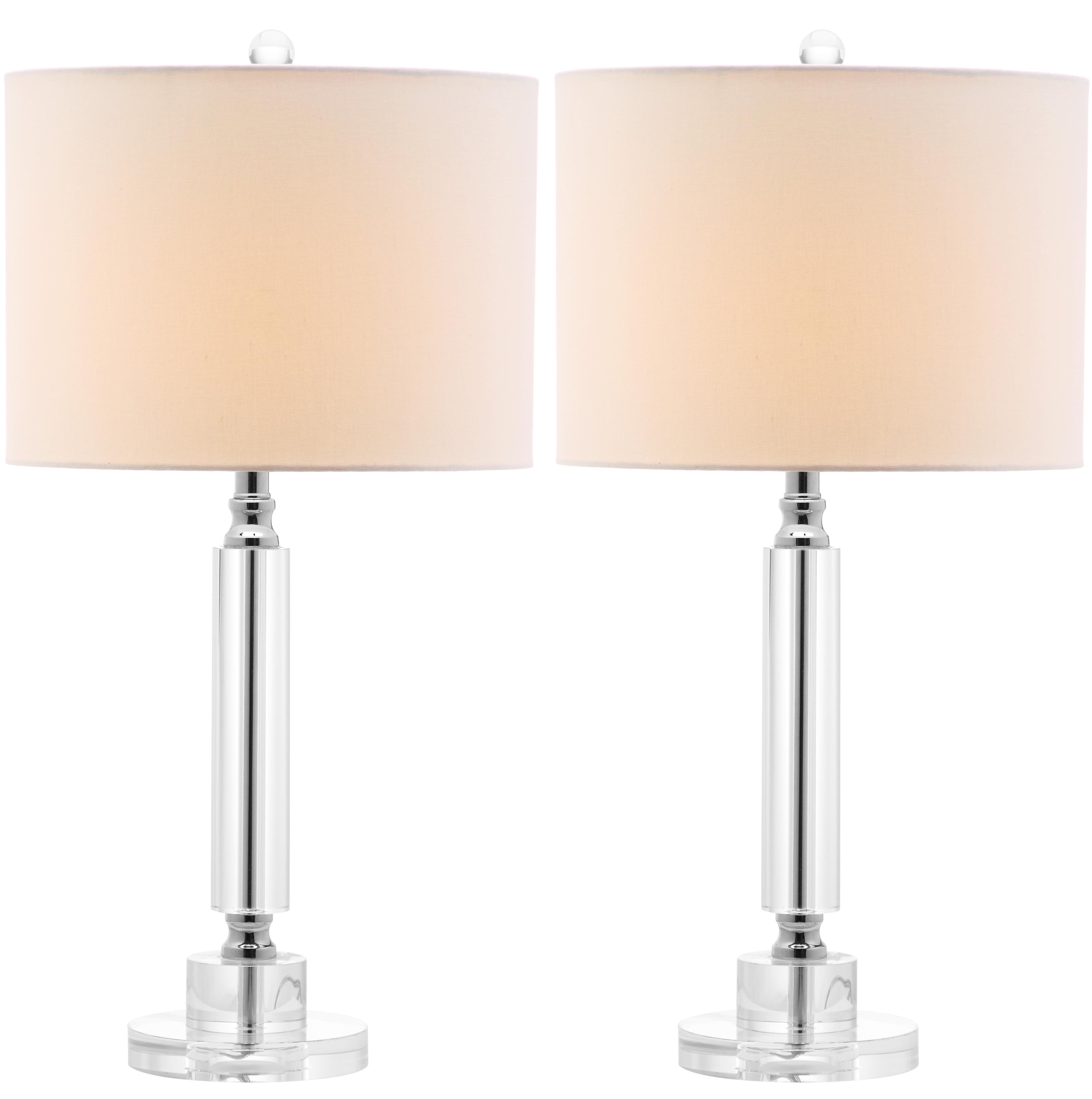 Deco Column Crystal Table Lamp Set with White Drum Shades