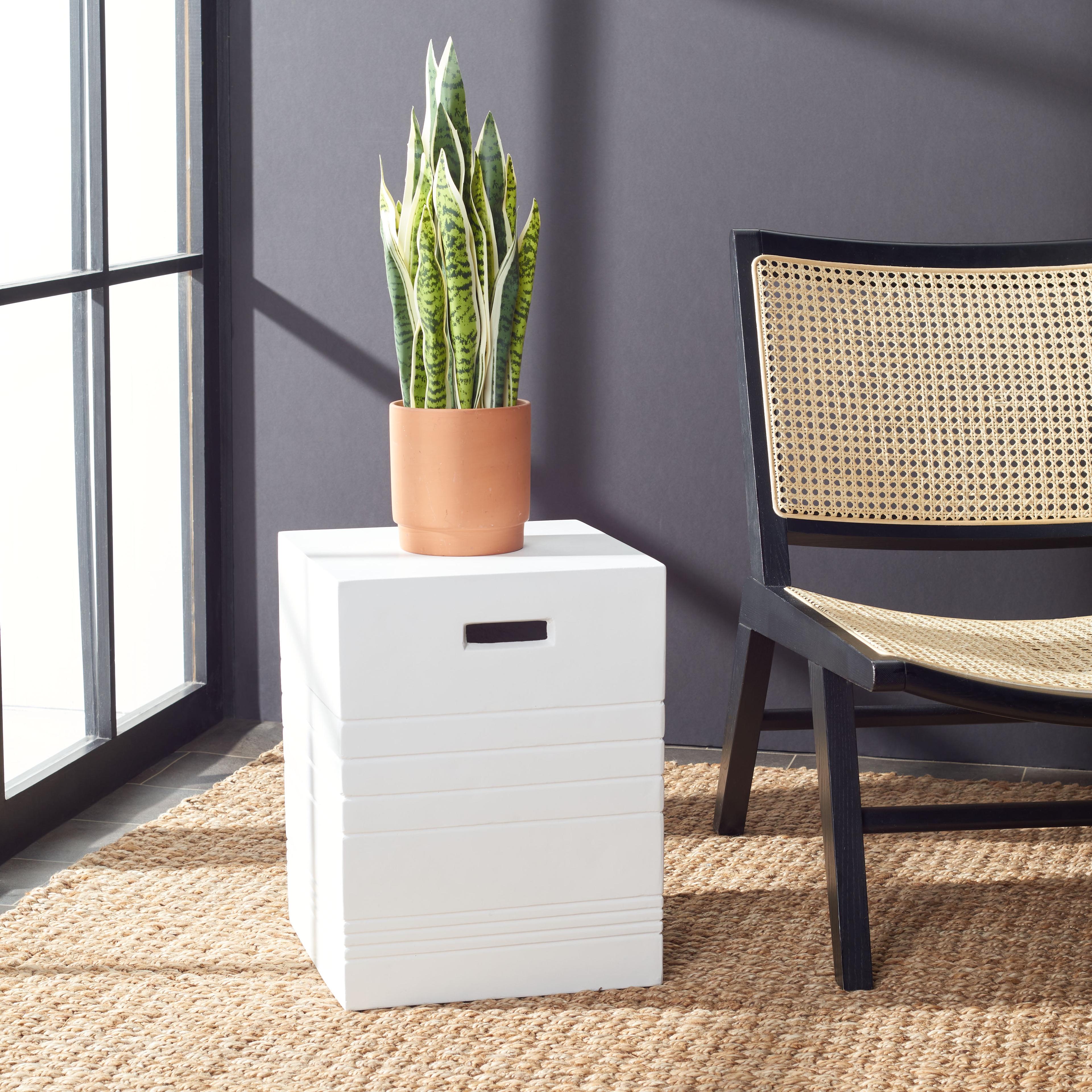 Deidara Concrete Accent Stool - Indoor/Outdoor - VNN1031 - White - Safavieh