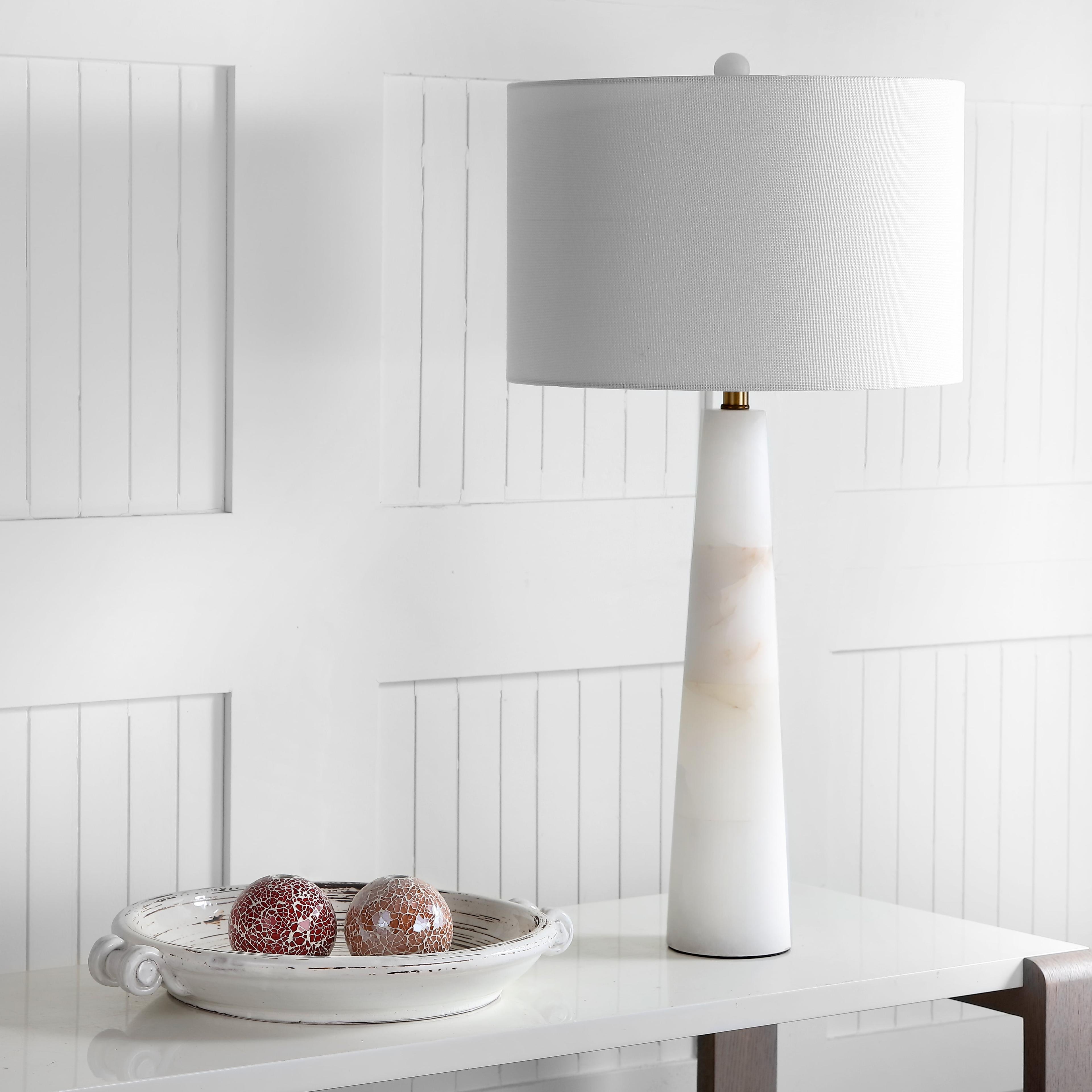 Delilah White Alabaster 30-Inch Table Lamp with Cotton Shade