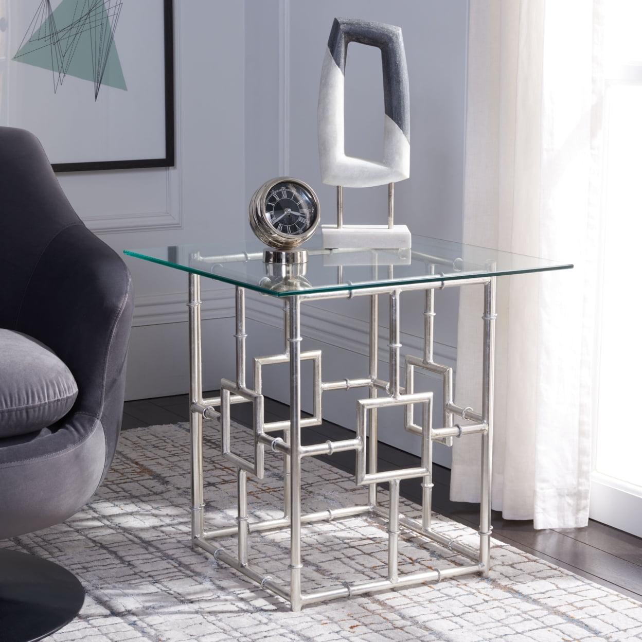 Dermot Glass Top Accent Table - Silver/Clear Glass - Safavieh.