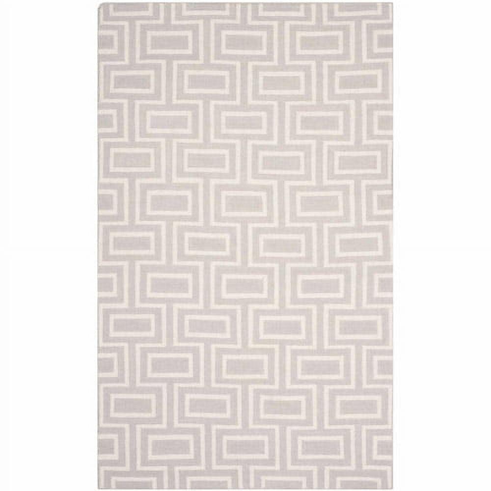 Grey and Ivory Geometric Wool Flat Woven Area Rug, 3' x 5'