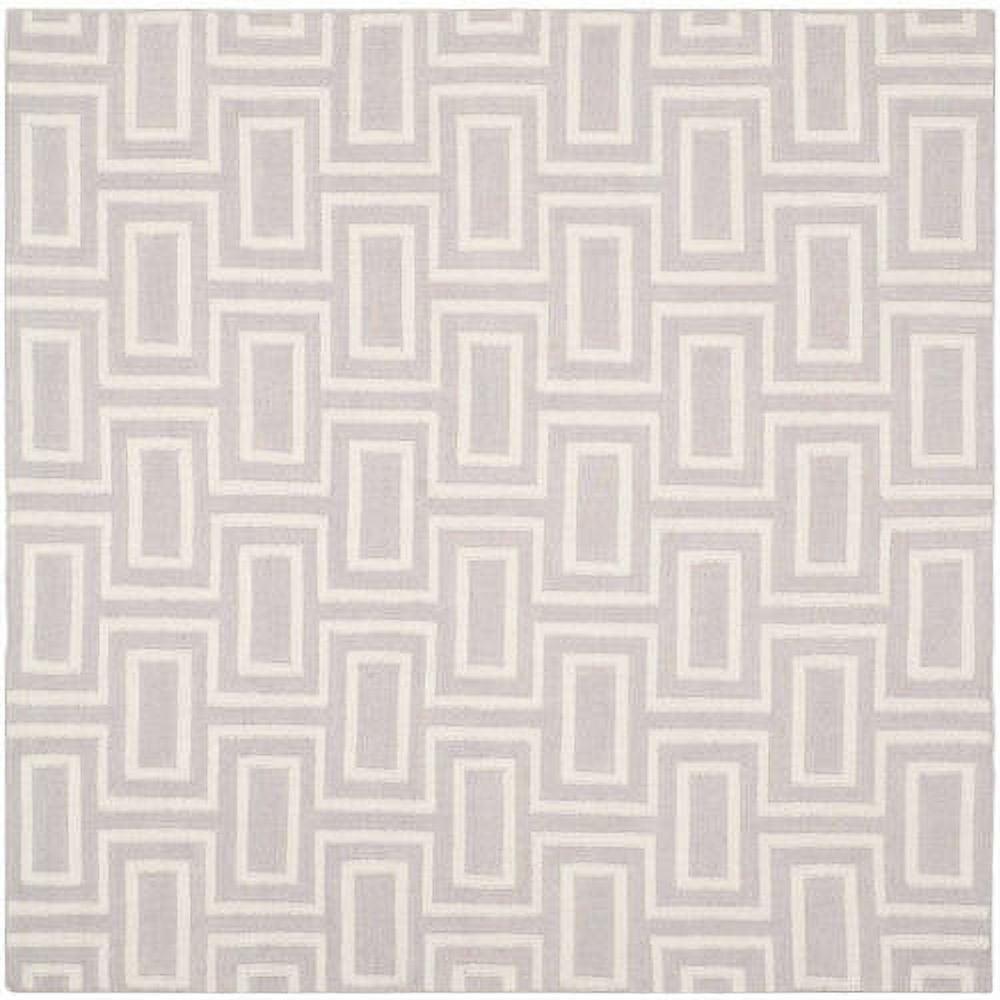 SAFAVIEH Dhurrie Abigail Geometric Moroccan Wool Area Rug, Grey/Ivory, 6' x 6' Square