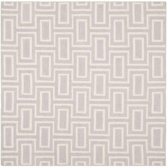 SAFAVIEH Dhurrie Abigail Geometric Moroccan Wool Area Rug, Grey/Ivory, 6' x 6' Square