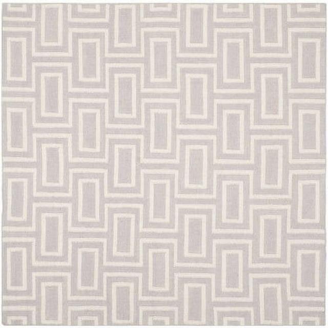 SAFAVIEH Dhurrie Abigail Geometric Moroccan Wool Area Rug, Grey/Ivory, 6' x 6' Square