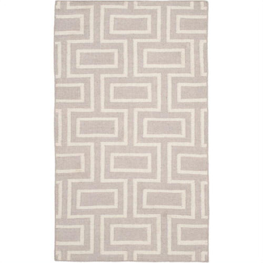 Grey and Ivory Geometric Wool Flat Woven Rug, 6' x 9'