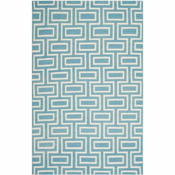 SAFAVIEH Dhurrie Abigail Geometric Moroccan Wool Area Rug, Light Blue/Ivory, 6' x 9'