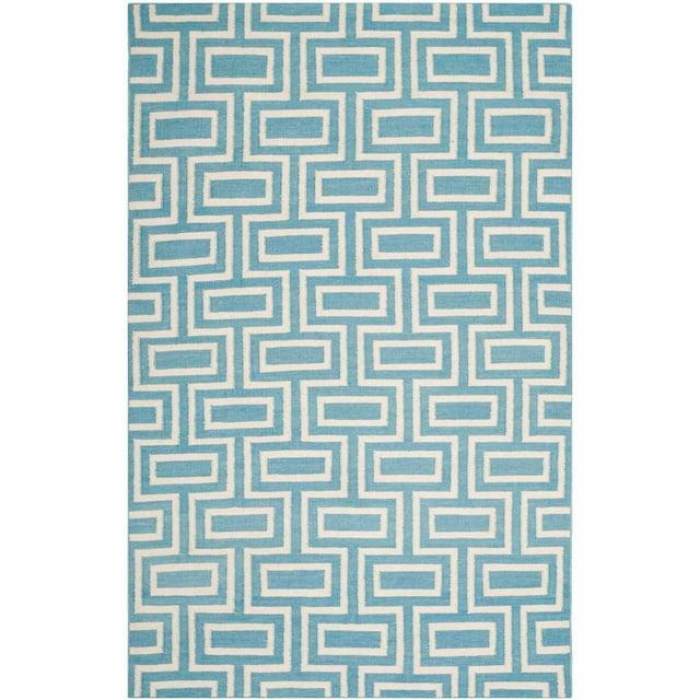 SAFAVIEH Dhurrie Abigail Geometric Moroccan Wool Area Rug, Light Blue/Ivory, 6' x 9'