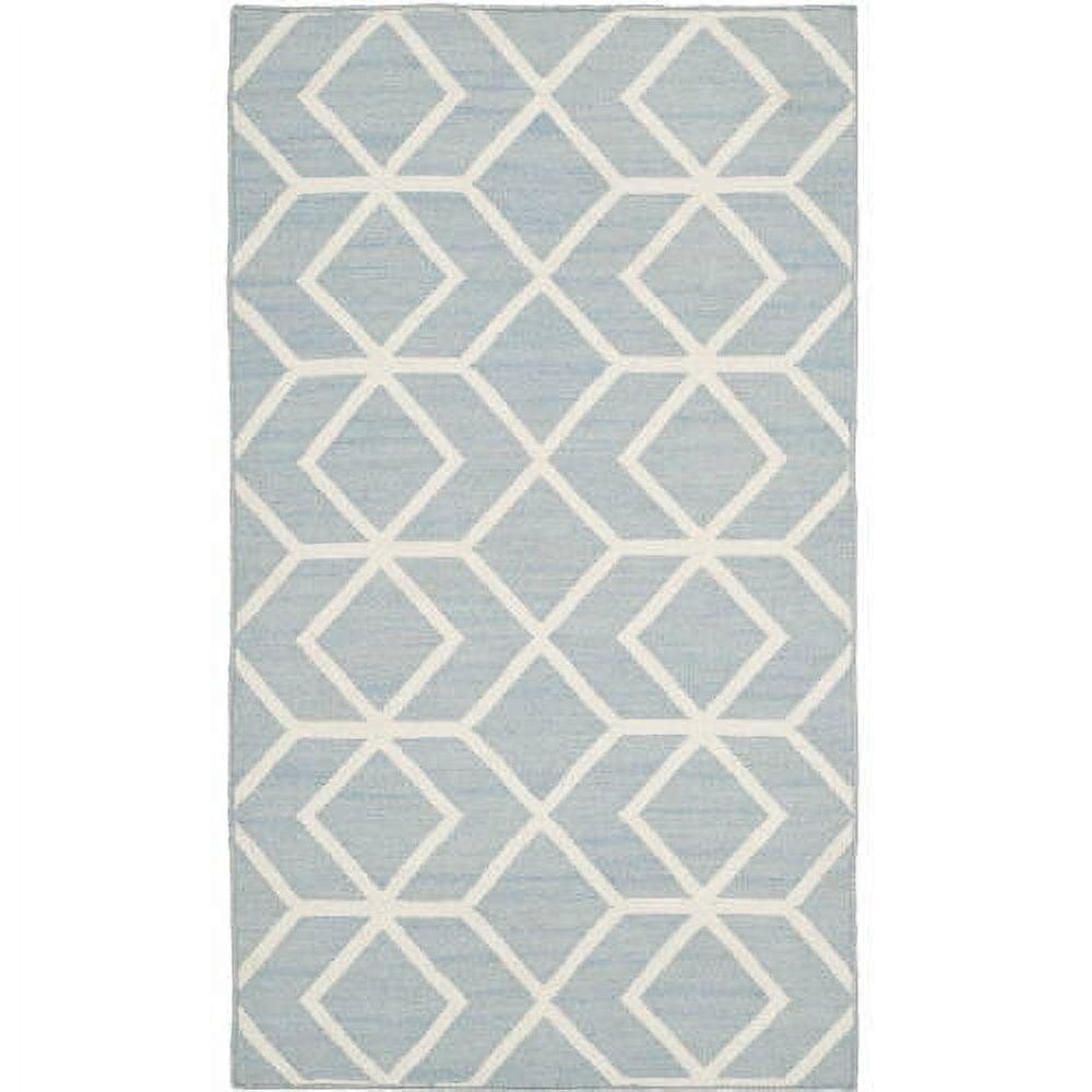 Blue and Ivory Wool Geometric Flat Woven Area Rug 3' x 5'