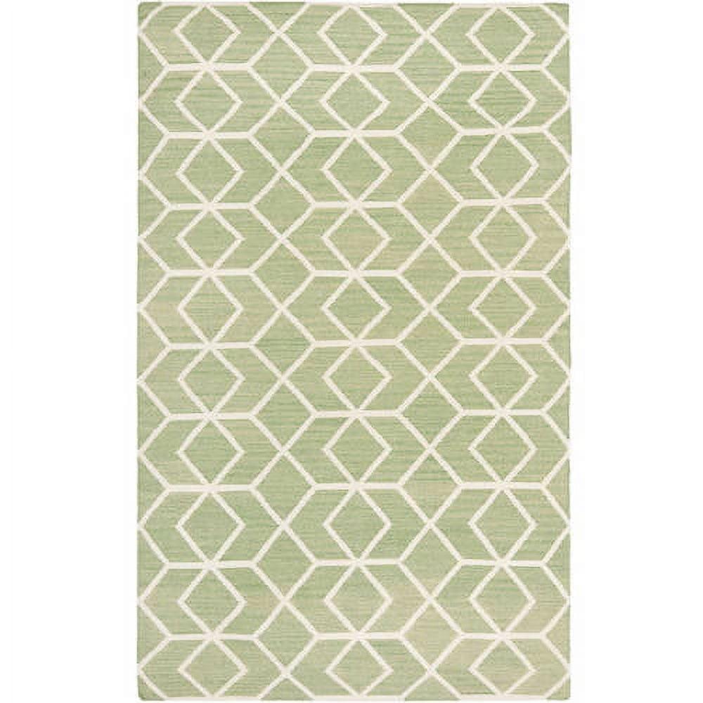 Ivory and Sage Geometric Handwoven Wool Rug, 3' x 5'