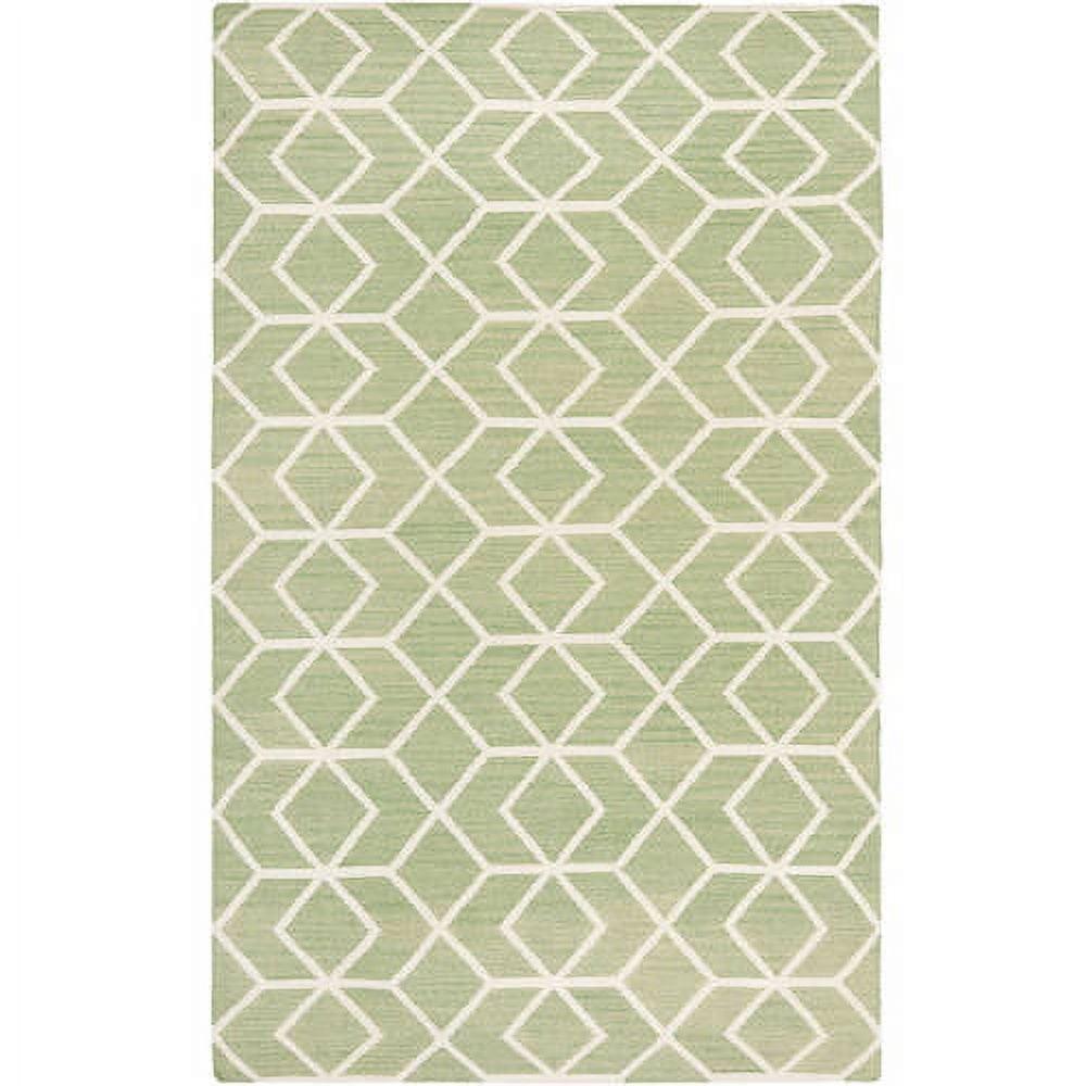 Sage and Ivory Geometric Wool Flat Woven Square Rug