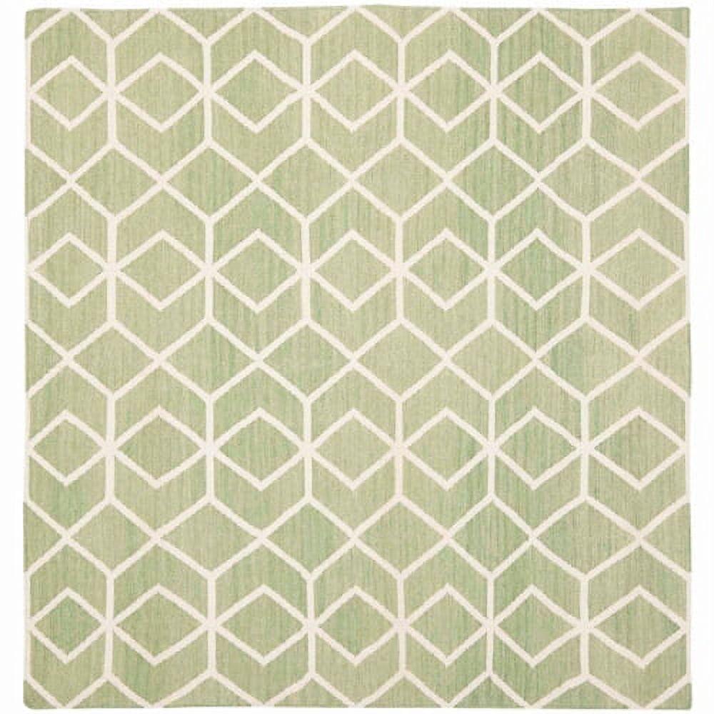 SAFAVIEH Dhurrie Addison Geometric Moroccan Wool Area Rug, Sage/Ivory, 8' x 10'