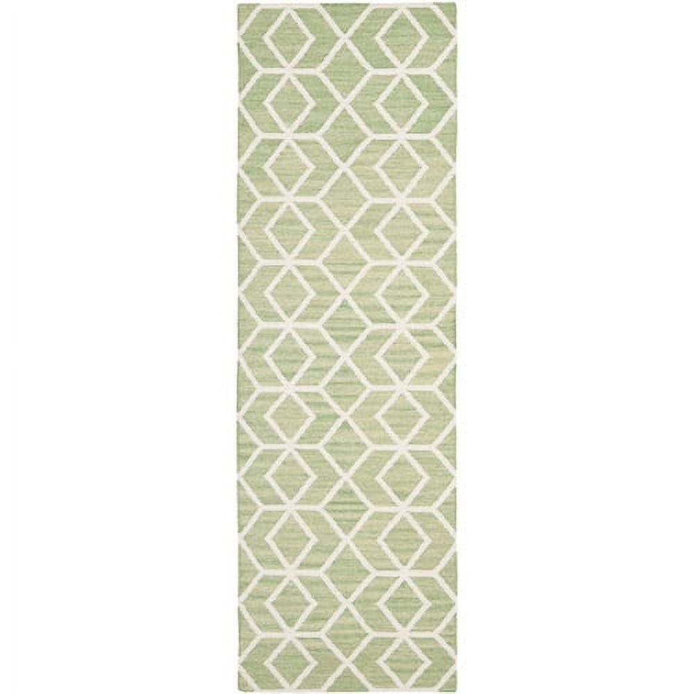 Sage & Ivory Geometric Wool 8' Runner - Handwoven & Reversible