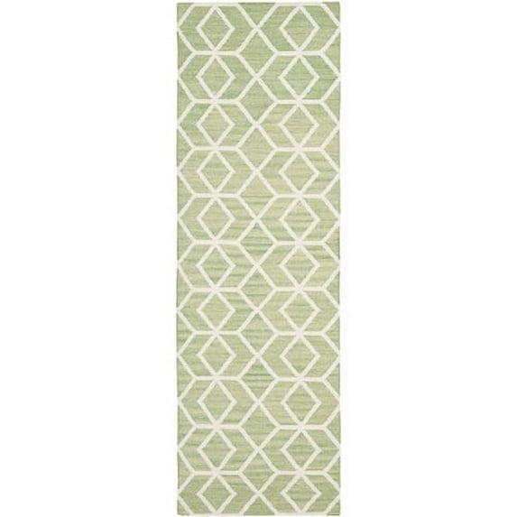 SAFAVIEH Dhurrie Addison Geometric Moroccan Wool Runner Rug, Sage/Ivory, 2'6" x 8'