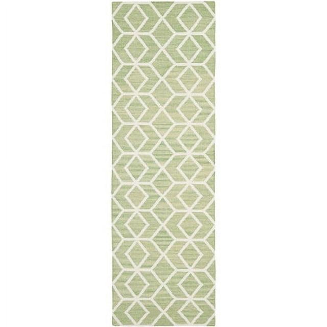 SAFAVIEH Dhurrie Addison Geometric Moroccan Wool Runner Rug, Sage/Ivory, 2'6" x 8'