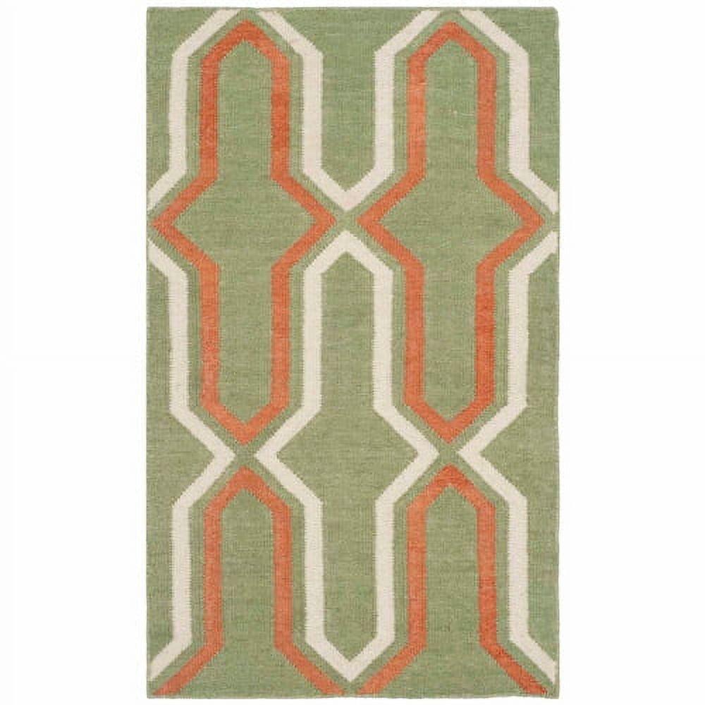 SAFAVIEH Dhurrie Alexis Geometric Moroccan Wool Area Rug, Green/Rust, 5' x 8'