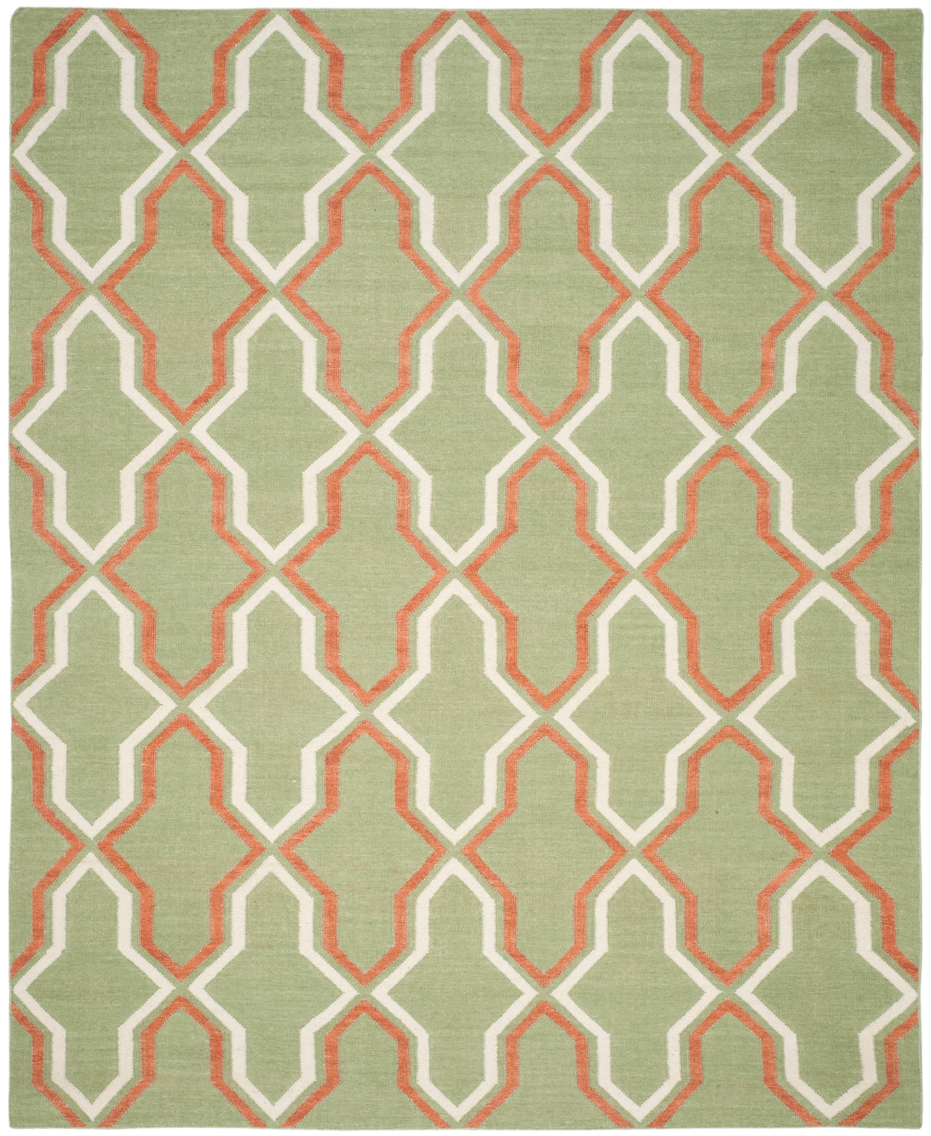 SAFAVIEH Dhurrie Alexis Geometric Moroccan Wool Area Rug, Green/Rust, 8' x 10'