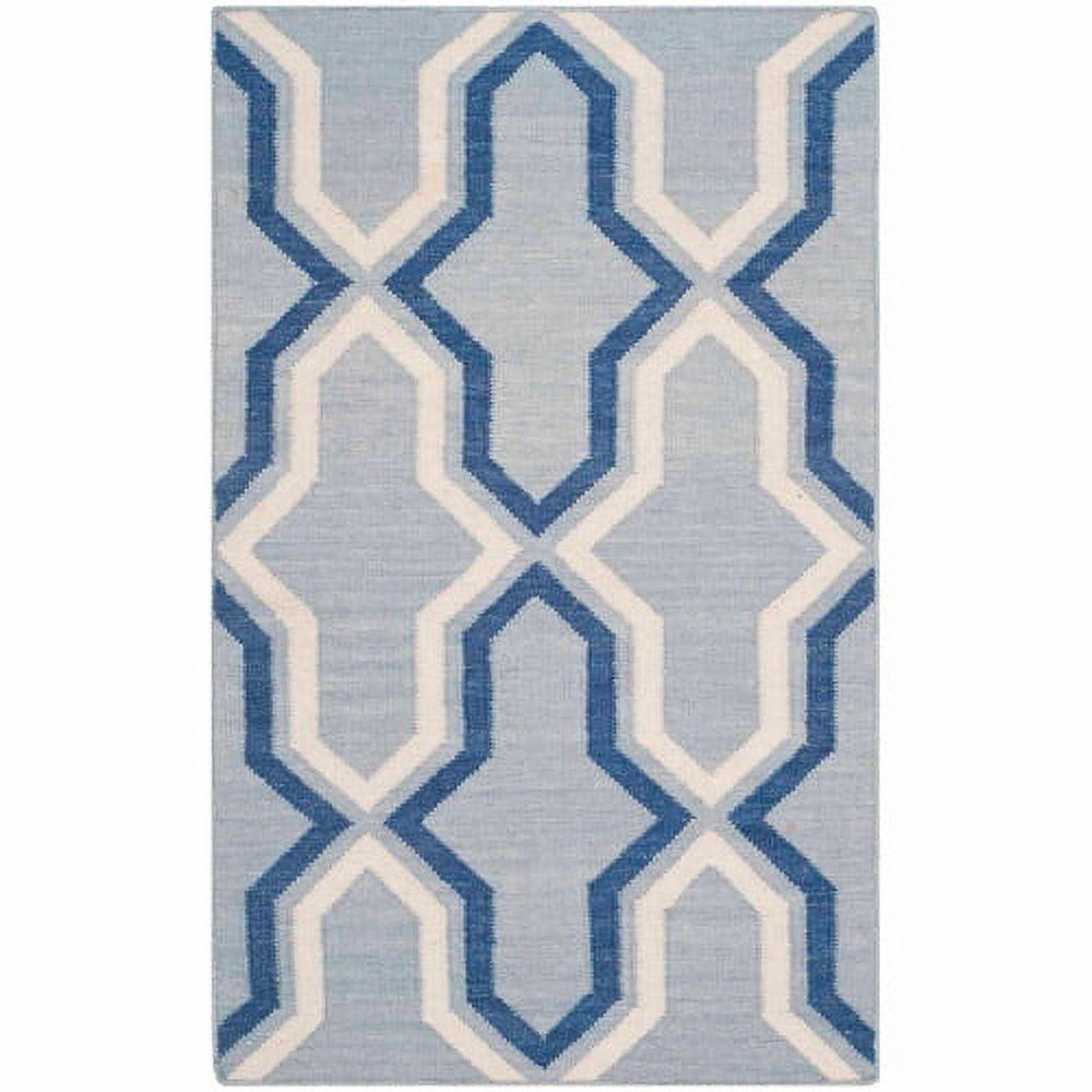 Light Blue and Dark Blue Wool Geometric Area Rug, 2'6" x 4'