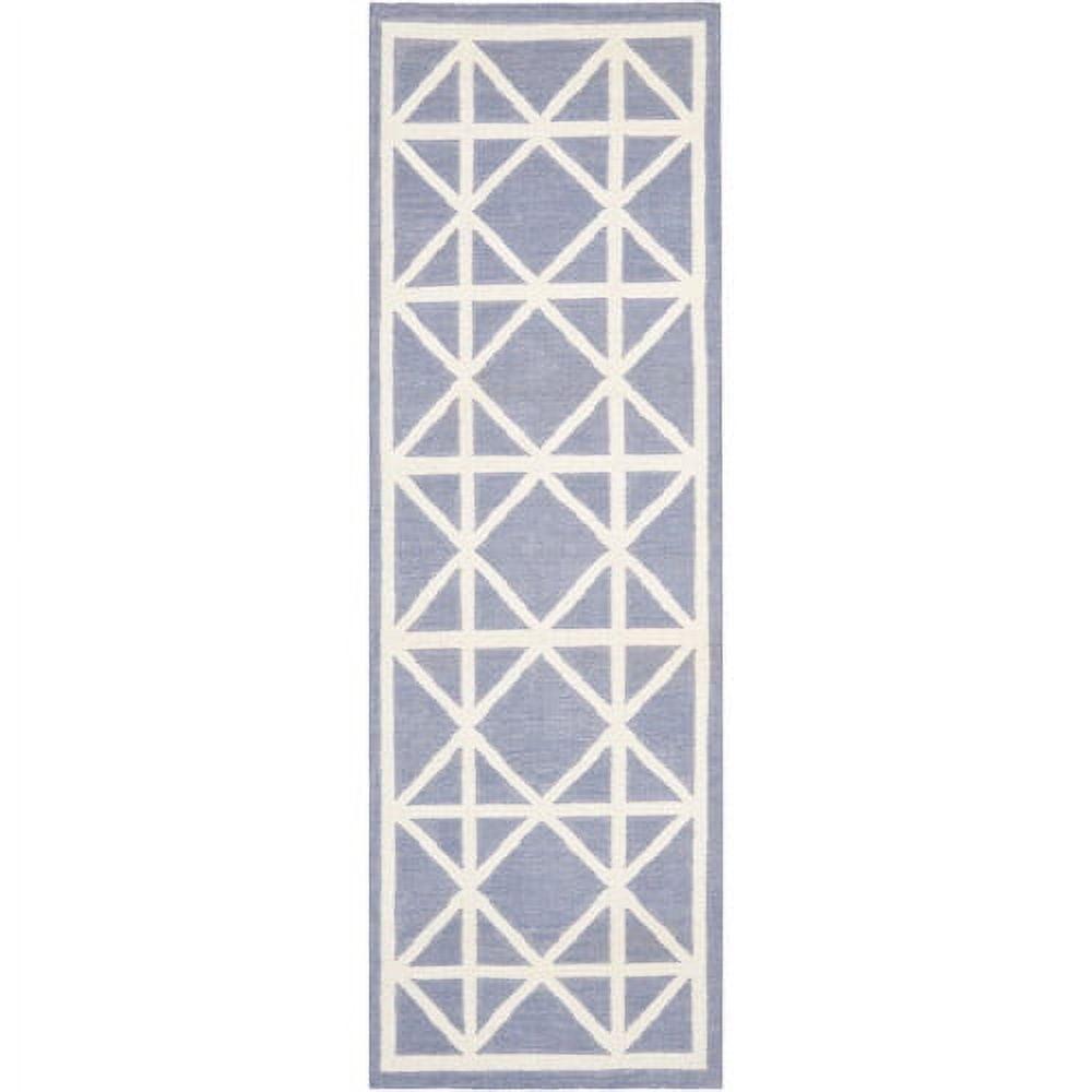 Purple and Ivory Geometric Flat Woven Wool Runner Rug