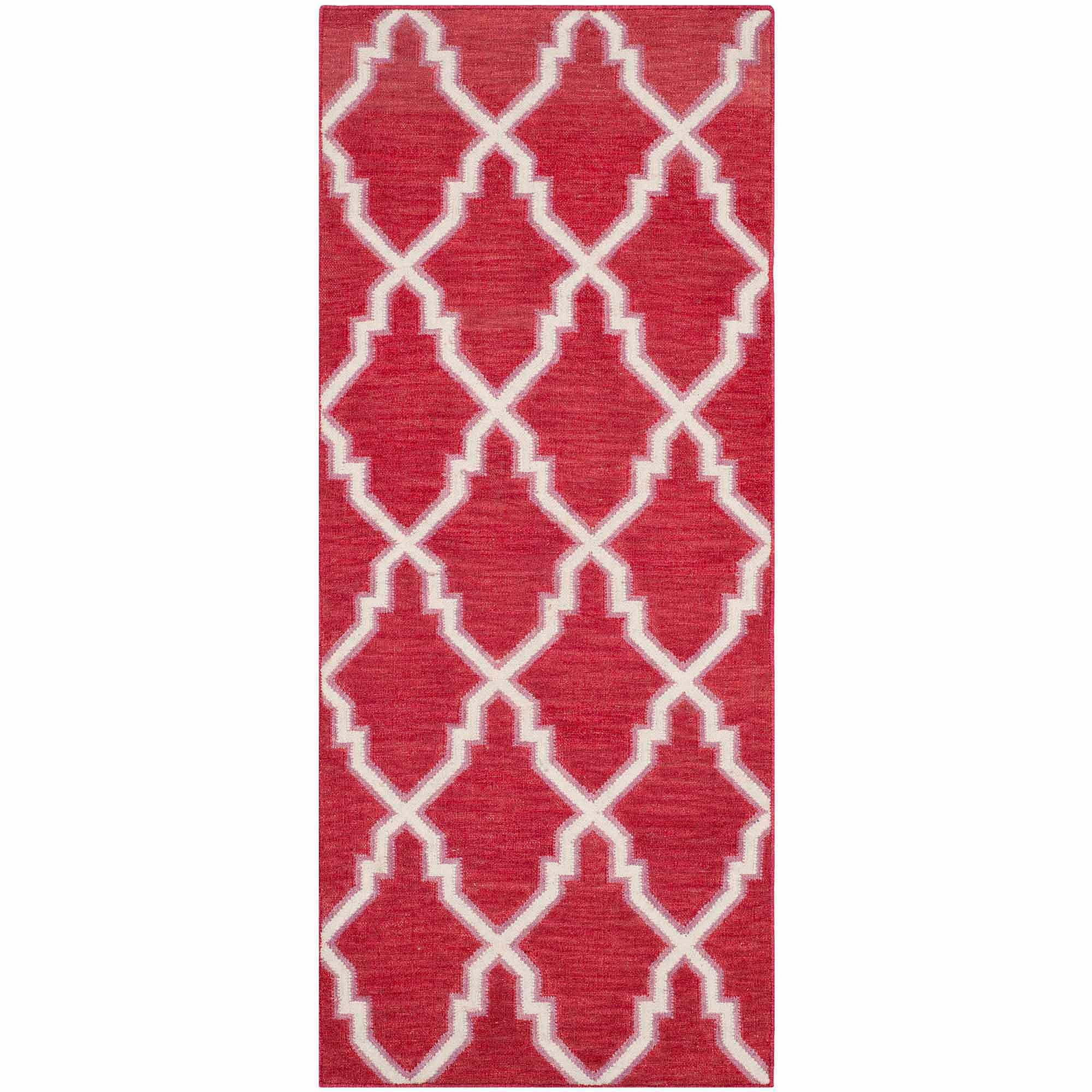 Handwoven Red and Ivory Wool Geometric Runner Rug