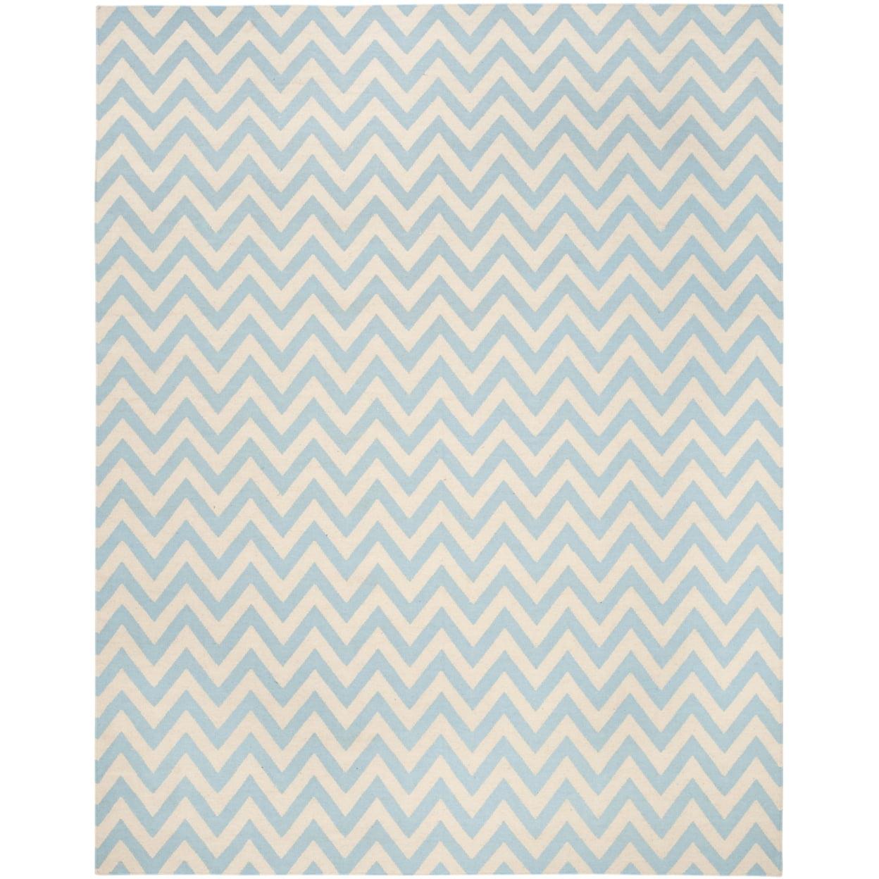 SAFAVIEH Dhurrie Bentley Chevron Zigzag Wool Area Rug, Blue/Ivory, 8' x 8' Square