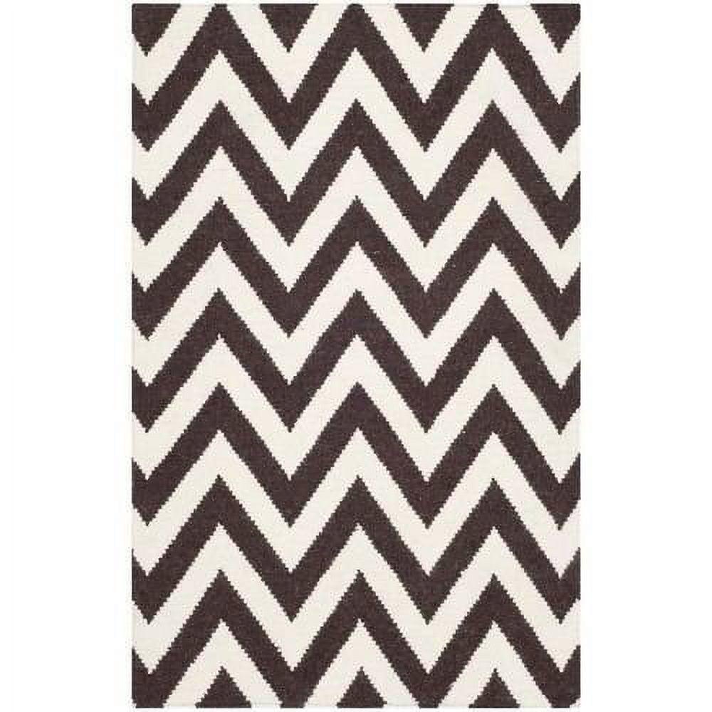 SAFAVIEH Dhurrie Bentley Chevron Zigzag Wool Area Rug, Brown/Ivory, 8' x 8' Square