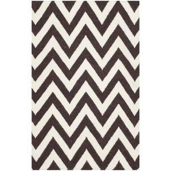 SAFAVIEH Dhurrie Bentley Chevron Zigzag Wool Area Rug, Brown/Ivory, 8' x 8' Square