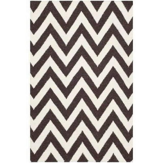 SAFAVIEH Dhurrie Bentley Chevron Zigzag Wool Area Rug, Brown/Ivory, 9' x 12'