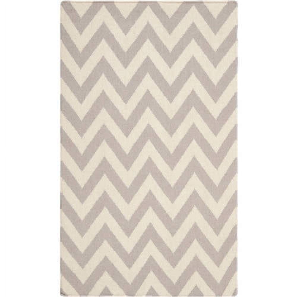 Handwoven Grey/Ivory Wool Dhurrie Rug, 9' x 12', Reversible Geometric Design