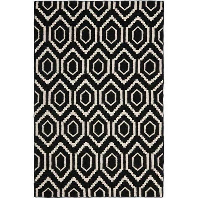 SAFAVIEH Dhurrie Bianca Geometric Hexagons Wool Area Rug, Black/Ivory, 8' x 10'