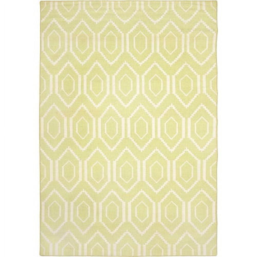 SAFAVIEH Dhurrie Bianca Geometric Hexagons Wool Area Rug, Green/Ivory, 6' x 6' Square