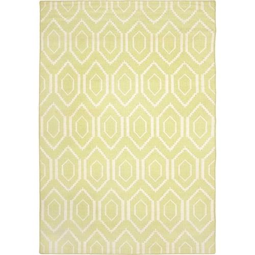 Green and Ivory Geometric Wool Flatweave 9' x 12' Area Rug