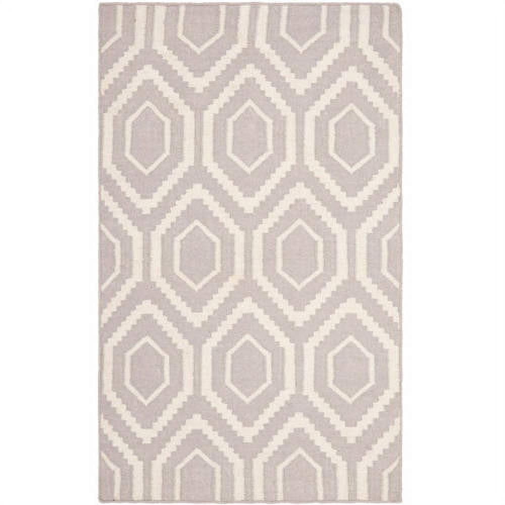 Grey and Ivory Geometric Wool Flat Woven Area Rug, 3' x 5'