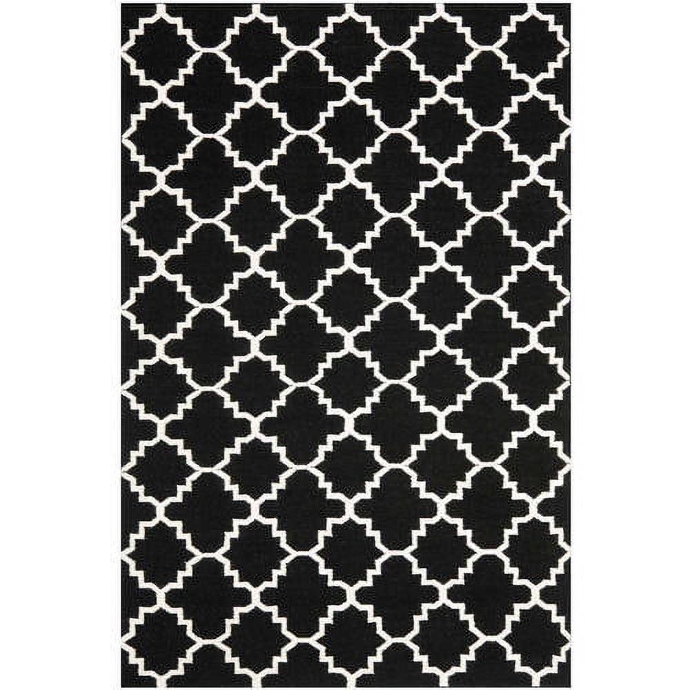 Handmade Geometric Black & Ivory Wool Rug 3' x 5'