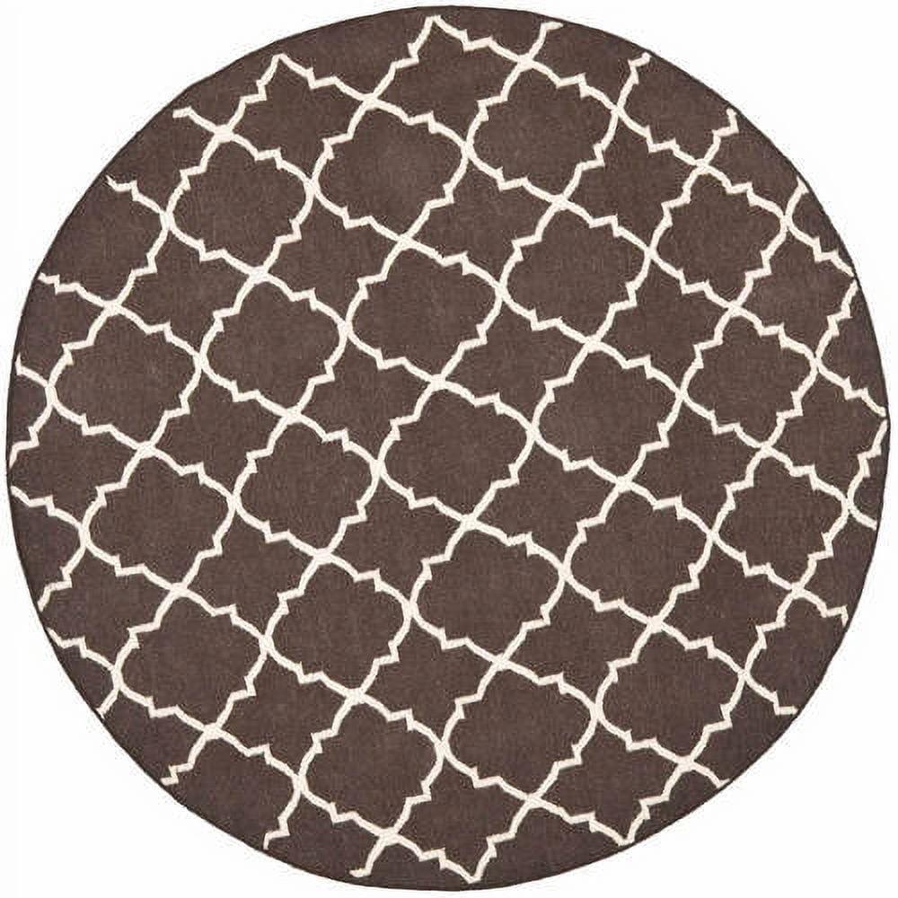 SAFAVIEH Dhurrie Brad Geometric Moroccan Wool Area Rug, Brown/Ivory, 6' x 6' Square