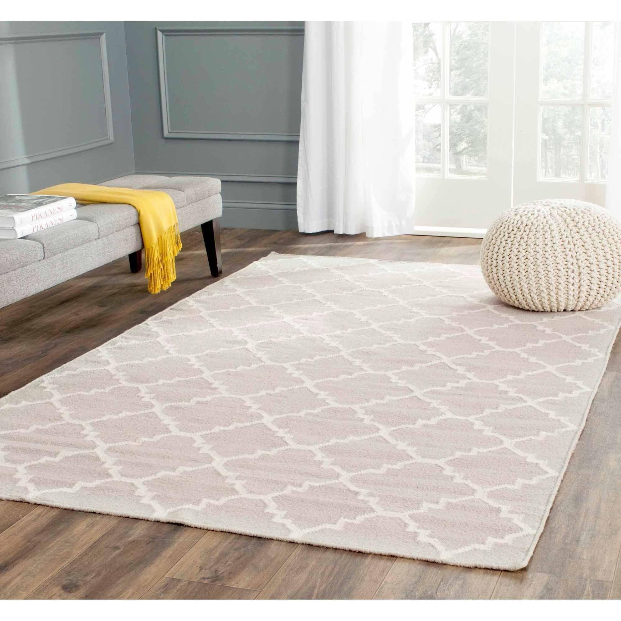 SAFAVIEH Dhurrie Brad Geometric Moroccan Wool Area Rug, Grey/Ivory, 5' x 8'