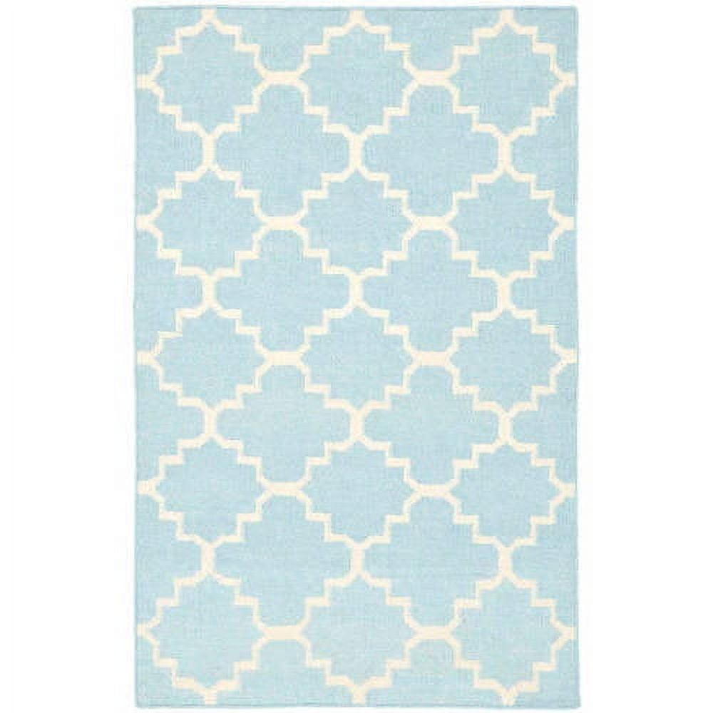 SAFAVIEH Dhurrie Brad Geometric Moroccan Wool Area Rug, Light Blue/Ivory, 2'6" x 4'