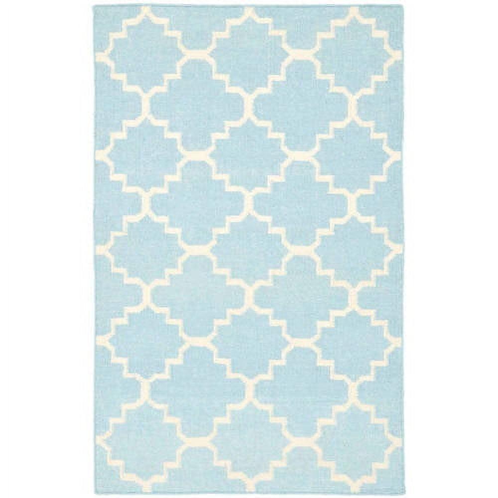 SAFAVIEH Dhurrie Brad Geometric Moroccan Wool Area Rug, Light Blue/Ivory, 5' x 8'