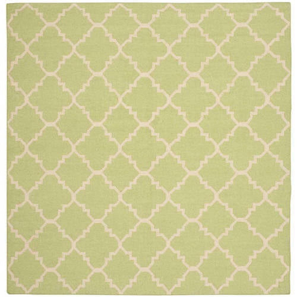 Ivory and Light Green Geometric Wool Flatweave Rug, 3' x 5'