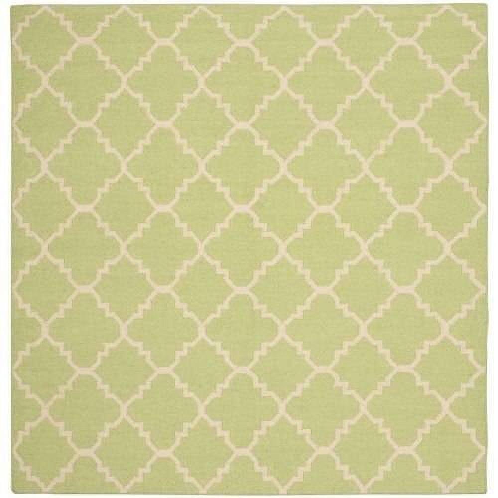 SAFAVIEH Dhurrie Brad Geometric Moroccan Wool Area Rug, Light Green/Ivory, 6' x 6' Square