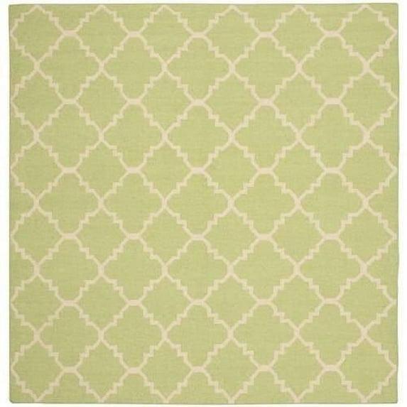 SAFAVIEH Dhurrie Brad Geometric Moroccan Wool Area Rug, Light Green/Ivory, 6' x 6' Square