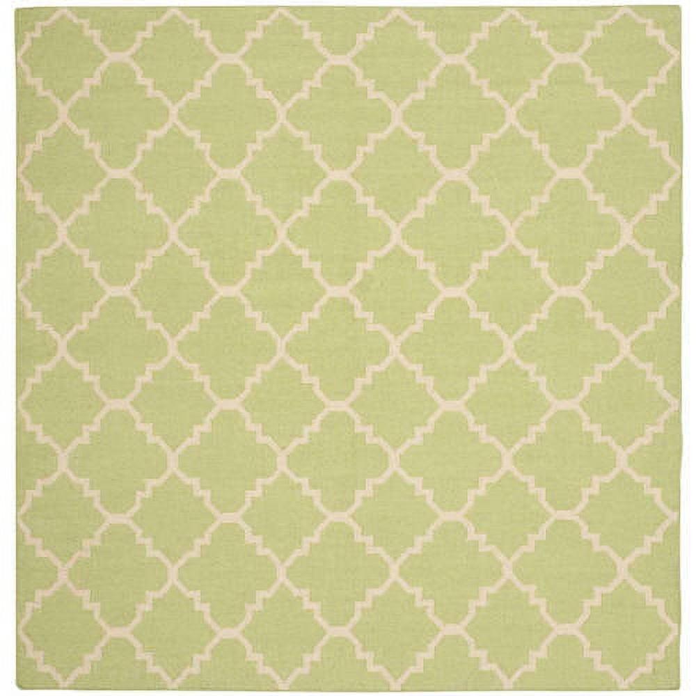 SAFAVIEH Dhurrie Brad Geometric Moroccan Wool Area Rug, Light Green/Ivory, 8' x 8' Square