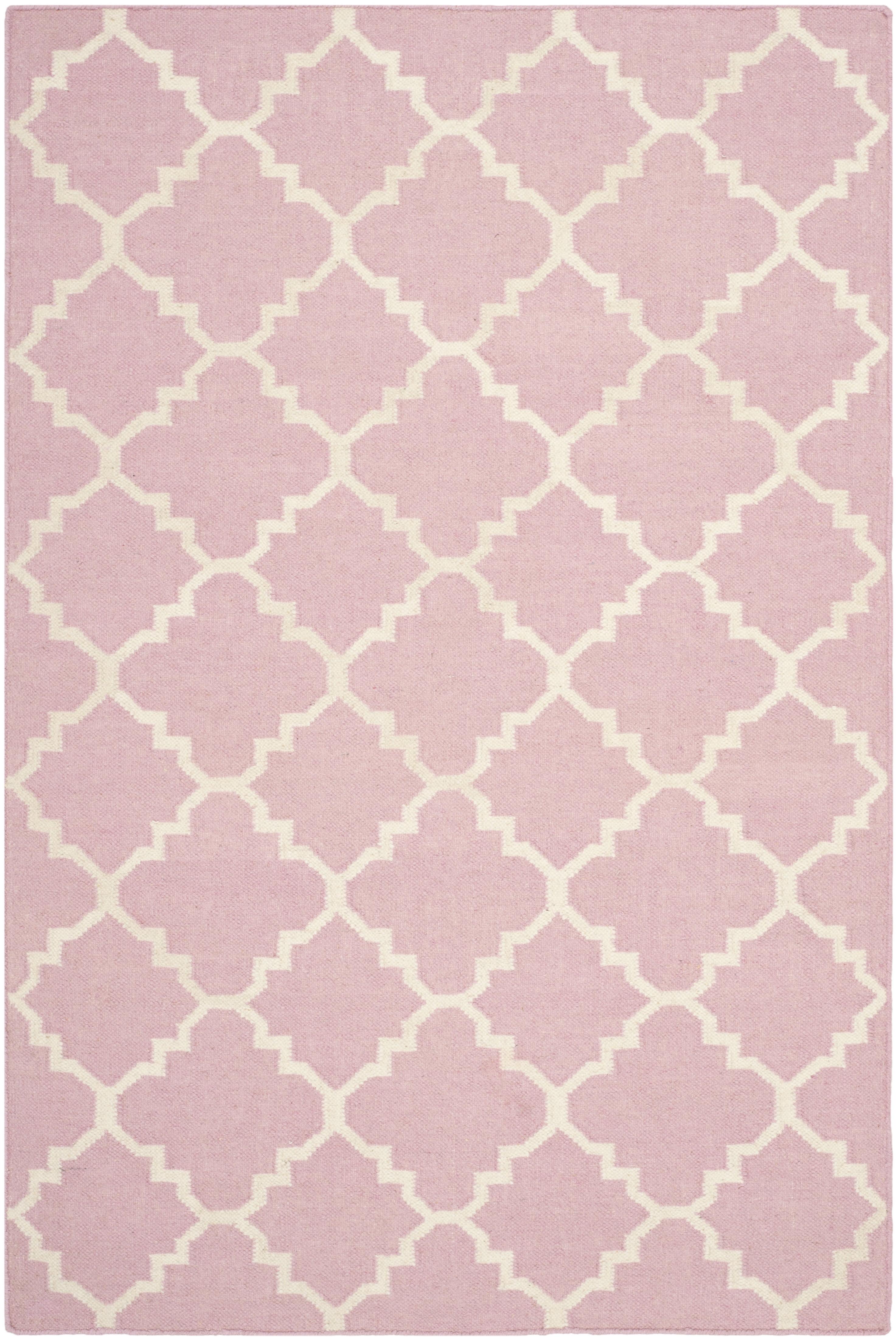 SAFAVIEH Dhurrie Brad Geometric Moroccan Wool Area Rug, Pink/Ivory, 2'6" x 4'