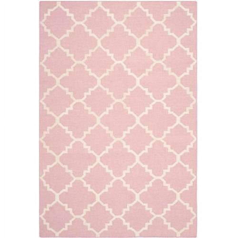 Handwoven Geometric Pink & Ivory Wool Rug, 4' x 6'