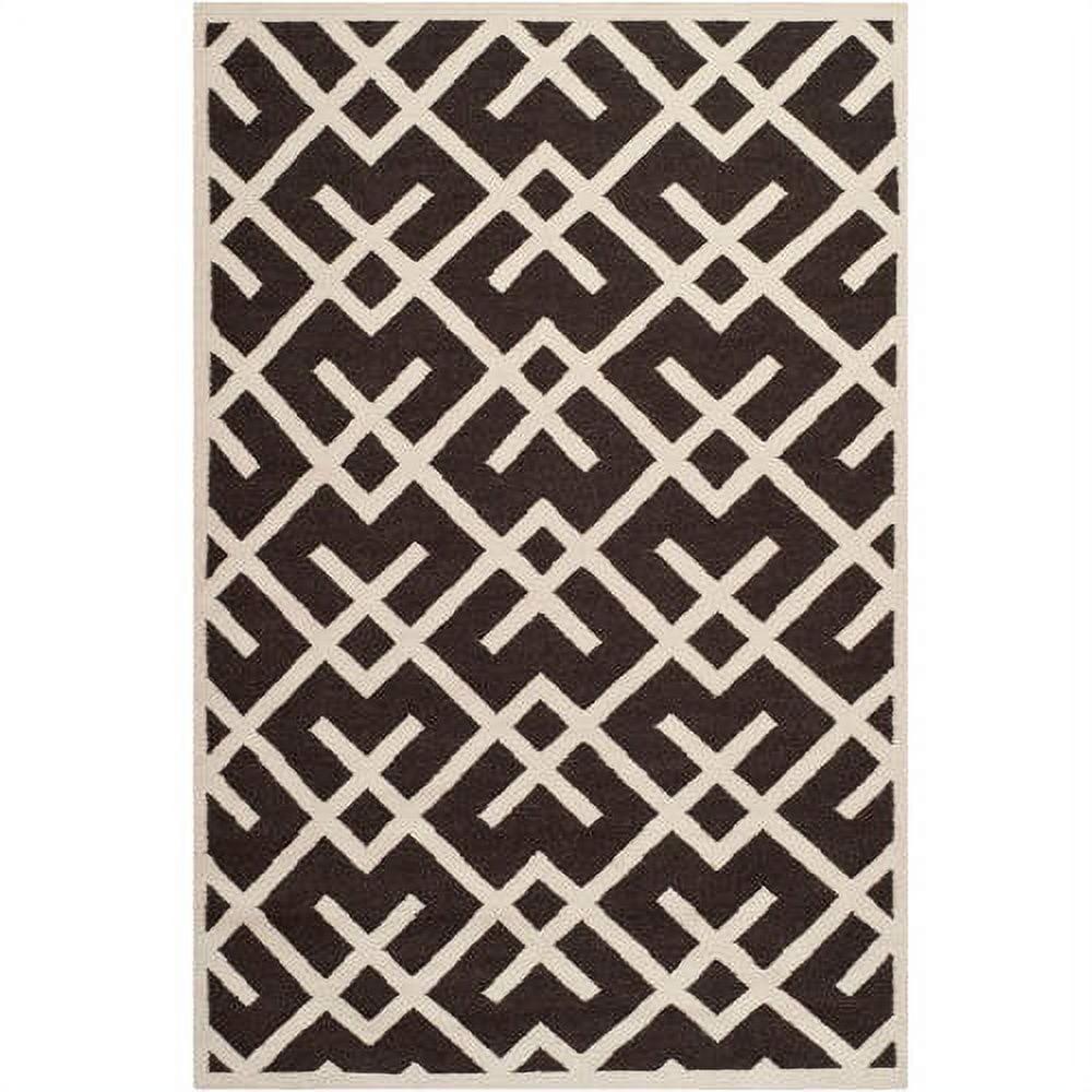 Handwoven Ivory and Brown Geometric Wool 3' x 5' Area Rug